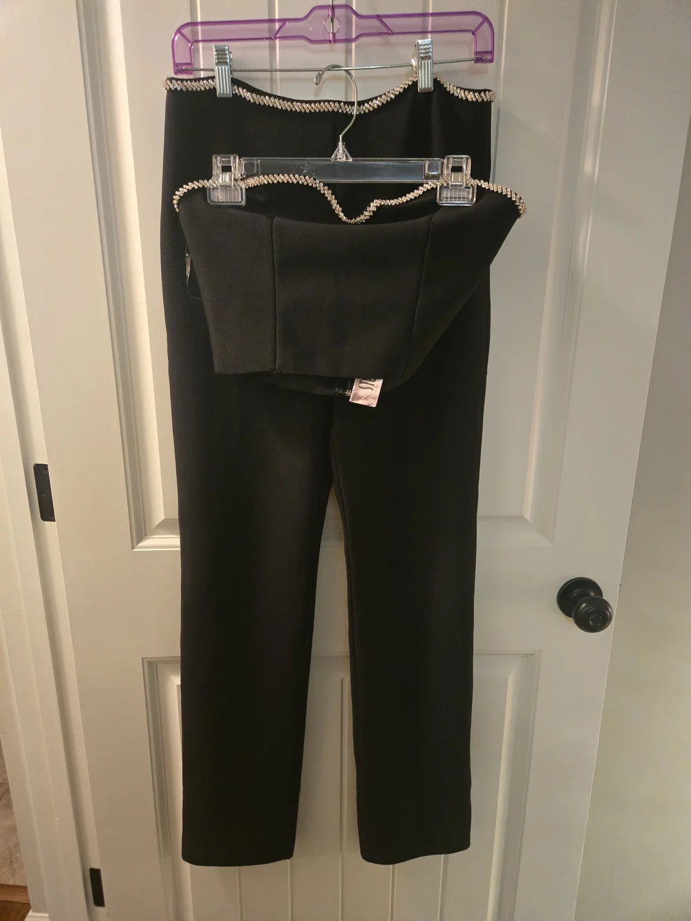 Black Straight-Leg Two Piece Set with Rhinestone Detail